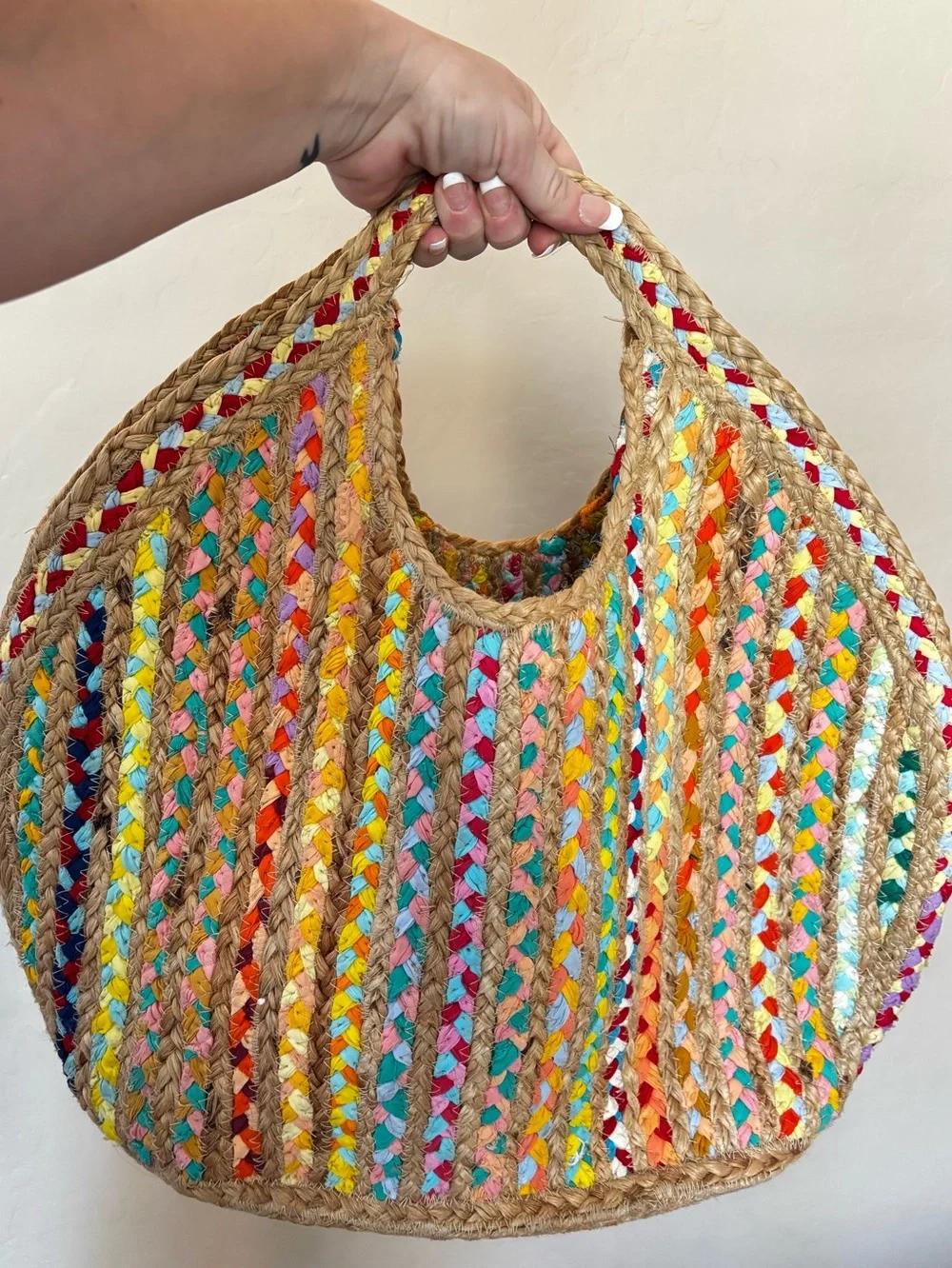Antik Kraft Multicolor Braided Straw Tote - Vibrant Stripe - Picture 1 of 4